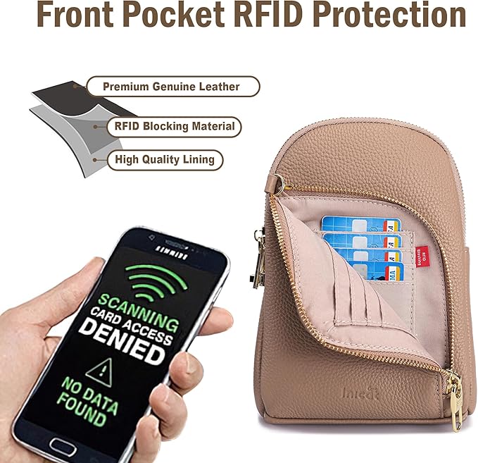 INICAT RFID Blocking Sling Bag, Anti Theft Crossbody Bag for Women Compact Travel Purses Leather