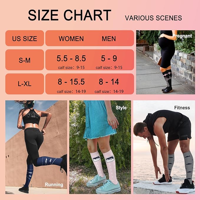4 Pairs Compression Socks for Women Circulation-Best Support for Nurses,Running,Athletic,Travel