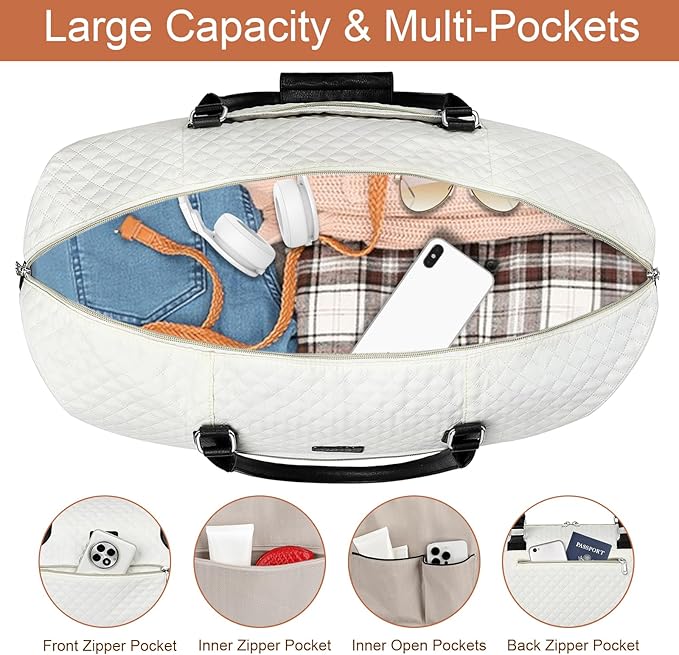 ITIEZY Weekender Overnight Bag for Women - Large Travel Duffel Bag with Shoe Compartment, Gym Duffel Bag Hospital Bag Carry On Tote Bags for Airplanes with Crossbody Bag Toiletry Bag 3Pcs Set