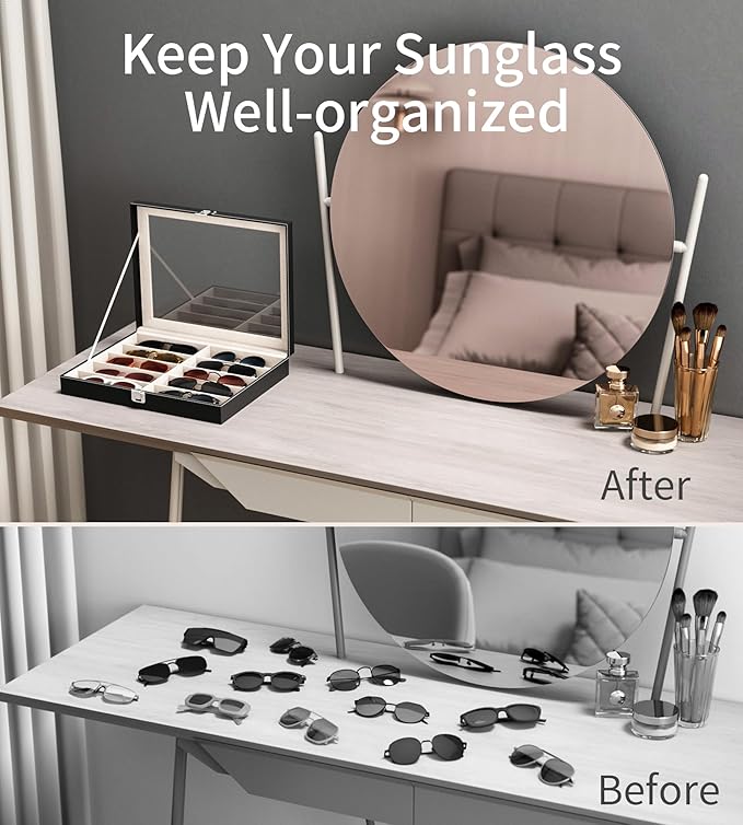 NEWLOOP 10/30 Slots Sunglass Organizer for Multiple Pairs of Eyeglass See-through Display Case Storage Box for Women Men