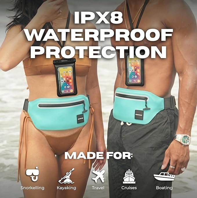 DRENCH 100% Waterproof Fanny Pack Teal – IPX8 Submersible Waterproof Phone Pouch Dry Bag Waist Pack for Kayaking, Snorkeling, Paddle Boarding, Surfing, Boating & Beach Travel Water Sports Gear