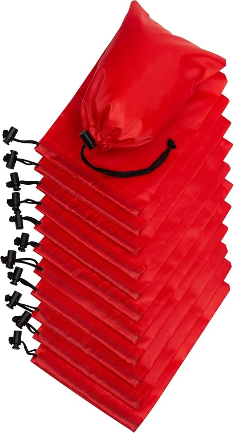 PALTERWEAR Drawstring Pouch (5 x 7 Inch - 12 Pack - Red) Small Nylon Cinch Bag with Toggle for Travel, Gym and Storage