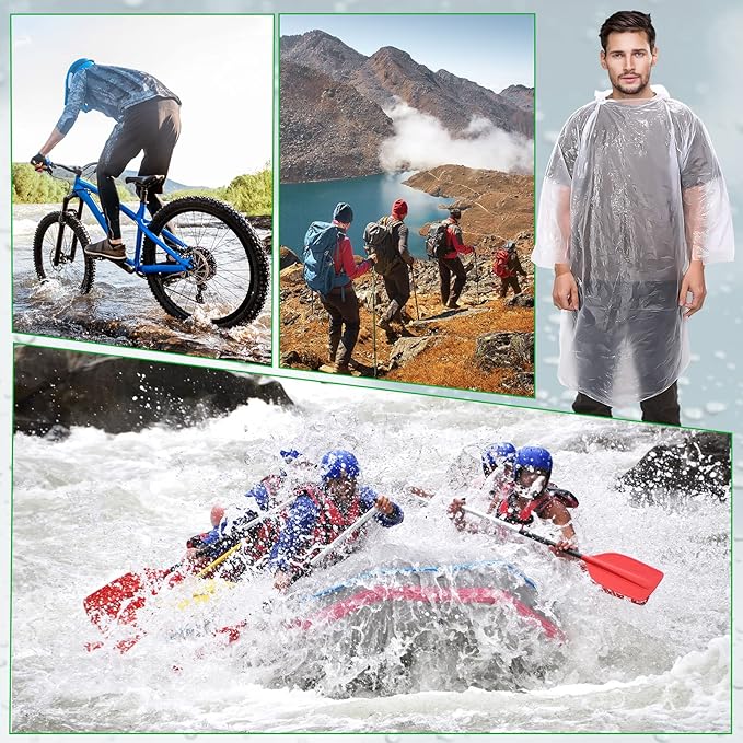 Pasimy 150 Pcs Disposable Rain Ponchos Bulk for Adults Emergency Ponchos with Hood for Man Women Travelling Camping Hiking