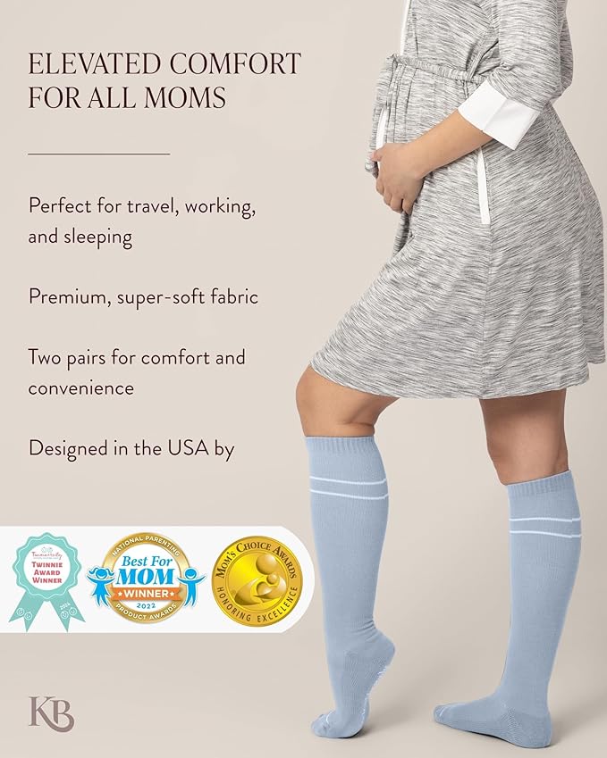 Kindred Bravely Compression Socks 2-Pack | Graduated Compression Socks for Circulation Pregnancy Travel (Stone Blue & Black, Small)
