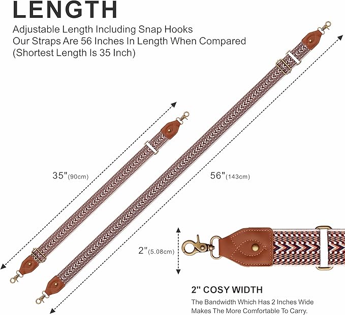Nefelibata Purse Strap-2"Crazy Horse Leather Bag Strap Adjustable Replacement,Retro Jacquard Embroidery Crossbody Straps