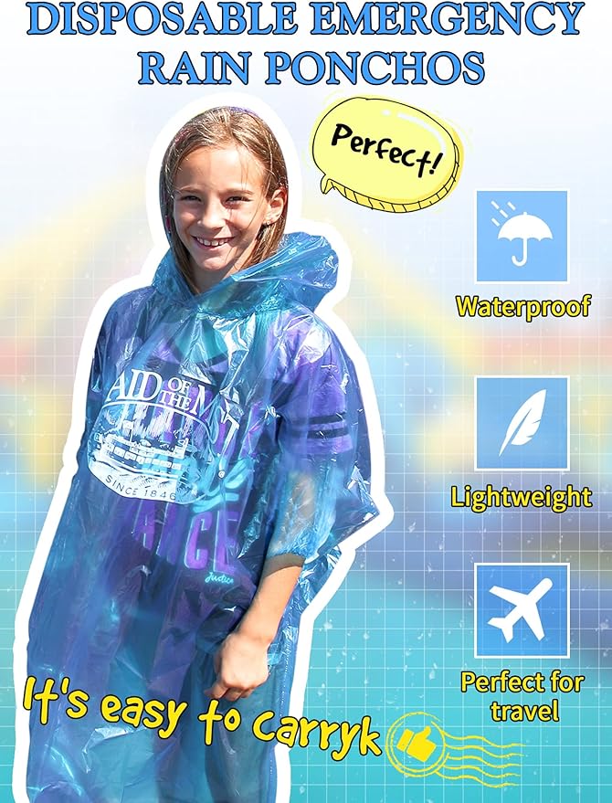 40 Pack Disposable Rain Ponchos for Adults Disposable Ponchos Pack with Drawstring Hood Elastic Sleeves Raincoat for Camping
