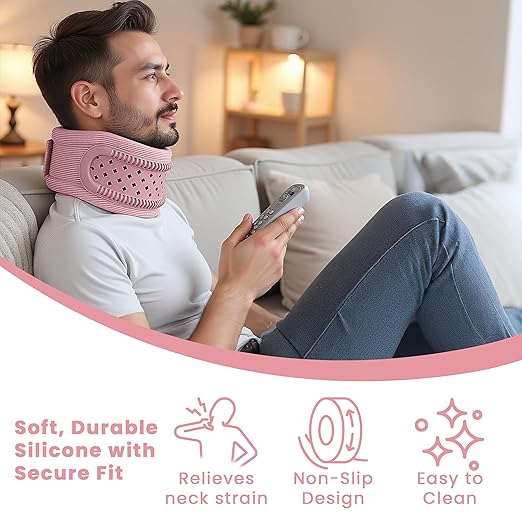 Neck Brace for Neck Pain and Support, Neck Support for Pain Breathable Cervicorrect Brace Adjustable Soft Silicone Foam, Cervical Collar for Sleeping, Relieving Spinal Pressure (Pink)