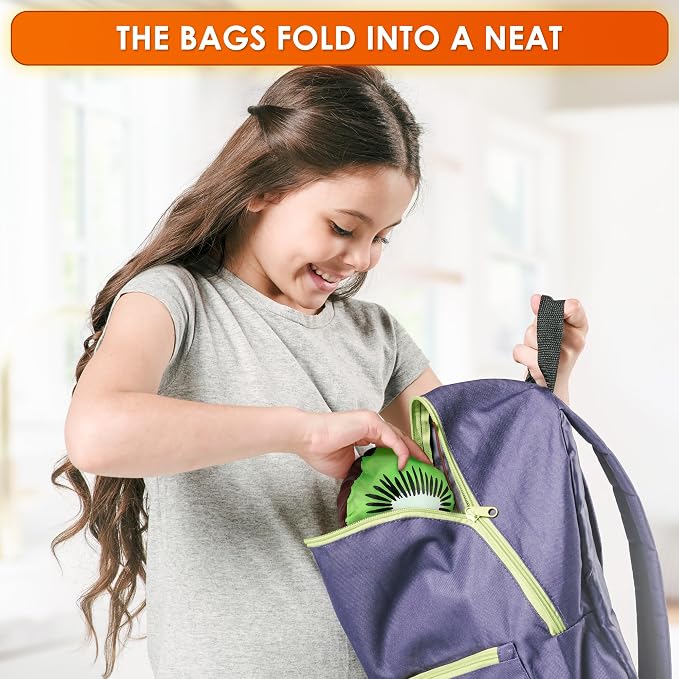 5 PCs Fruit Micro Tote Bag – Reusable Grocery Bags Foldable with 15"x15" Capacity Size, Washable Build for Wear Resistance and Long Service Life – Handy Choice for Market Trips and Daily Carrying