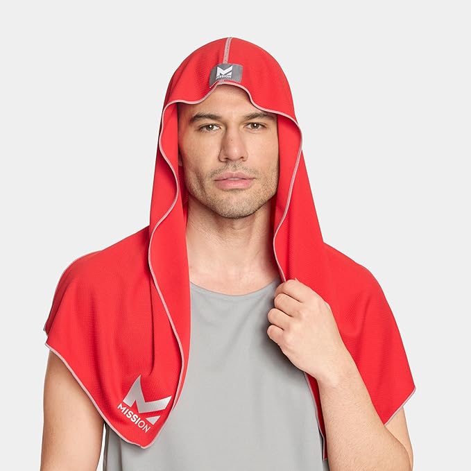MISSION Cooling Hoodie Towel, Evaporative Cool Technology, Cools Instantly When Wet, UPF 50 Sun Protection, Contours Your Head to Stay in Place, Great for Sports, Fitness, Gym