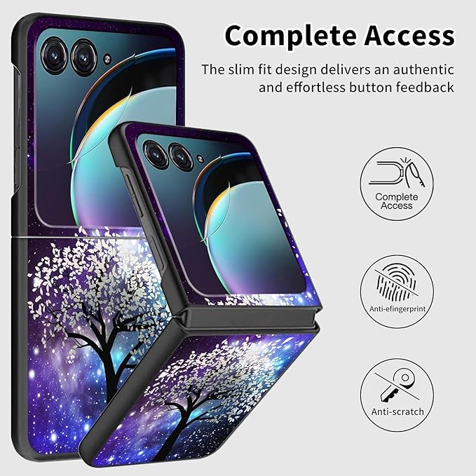 for Motorola Razr Plus 2025 Case,for Razor Plus 2025 Phone Case Cute Slim Hard PC Ultra-Thin Anti-Scratches Shockproof Protective Cover,Glitter Purple Tree