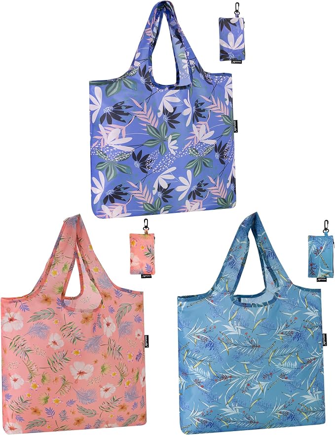 HOLYLUCK Reusable Grocery Bags,Heavy Duty Foldable Shopping Tote Bag (Standard, Tropical floral)