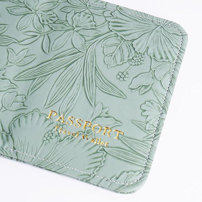lizimandu Passport Holder with Airtag Slot, Airtag Passport Wallet for Men Women, Slim Leather Passport Holder Case Family for Travel Anti-Lost(1-Carved Green2)