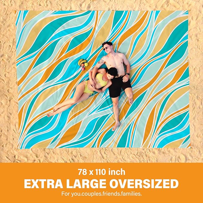 Famstar Beach Blanket Oversized Extra Large 78"X81"/10'X9',Waterproof Sandproof Beach Blanket 2-8 Adults Lightweight Durable for Travel Camping Hiking Picnic