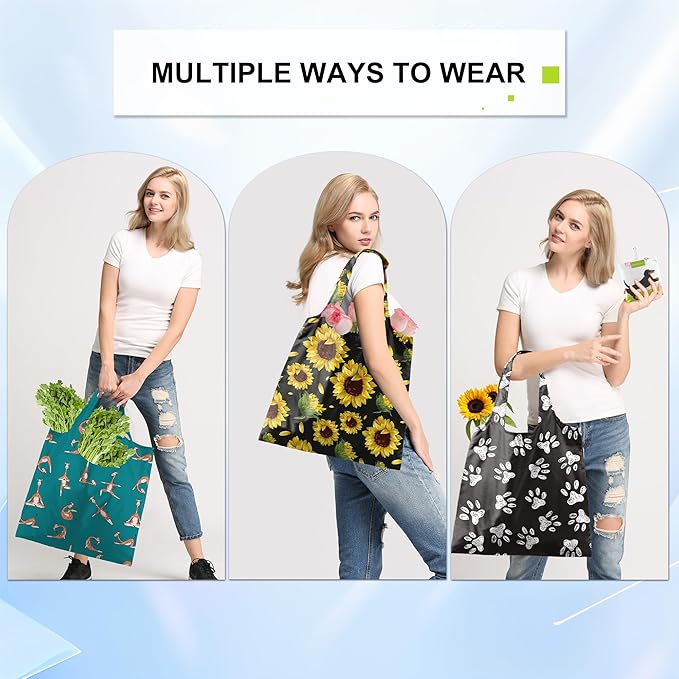 BeeGreen Colorful Reusable Shopping Bags Cute Grocery Bag 6 Pack, Christmas Gift Bags Heavy-Duty Foldable Shopping Totes for Supermarket, Work & Travel, Large Washable Polyester Tote Bag with Handles