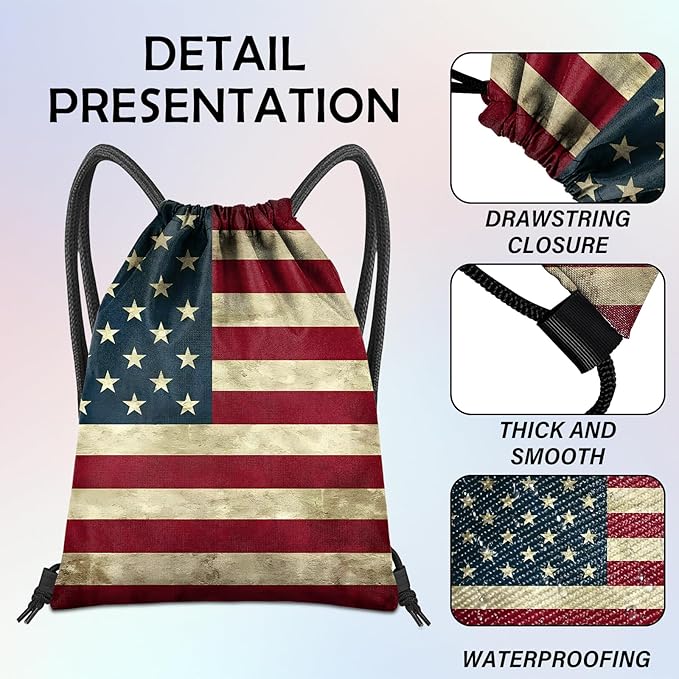 Drawstring Backpack for String Bag Waterproof Cute Sports Beach Swimming Travel (13"×17")-White Flag