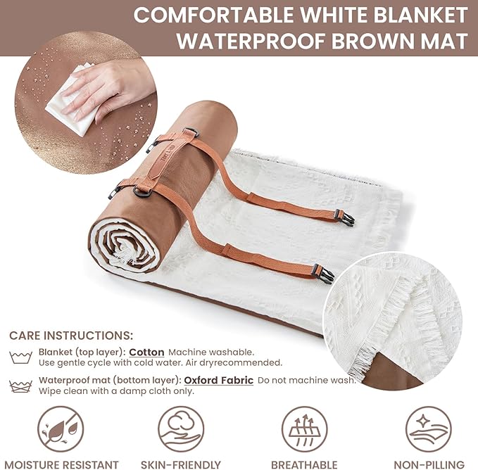 Tiny Land Picnic Blankets, 2 in1 Double Layer Waterproof Mat + Blanket, Foldable Beach Mat,Outdoor Blanket, Portable Camping Blanket, Extra Large Beach Mat, for Camping Park Beach Grass