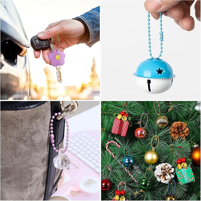 Lemonkey 100Pcs Ball Beads Chains Bulk,Blue Keychains Rings Metal Chains,4 Inch Dog Tag Metal Small Chains with Connectors for Hanging Decoration