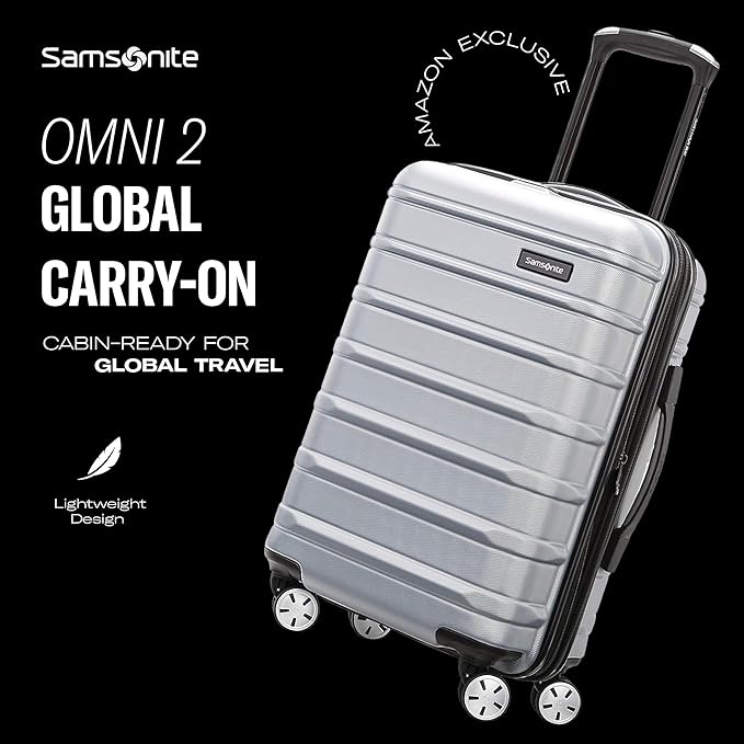 Samsonite Omni 2 Global Carry-On Spinner Luggage - Compact Size For International Travel - Airline-Approved - Features Expandable Polycarbonate Shell, 360° Wheels, USB Power Hub - Purple