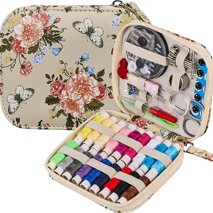 Butterfly Floral Printing Sewing Kit Cute Sewing Set | Travel Basic Sewing Kit Case for Adults Beginners,Professional Basic Sewing Supplies for Emergency