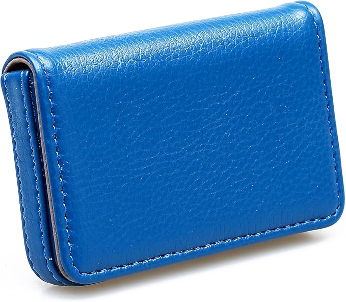 RFID Blocking Wallet - Minimalist Leather Business Credit Card Holder with Magnetic, Blue, Small