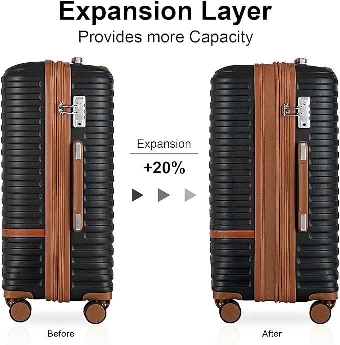 Joyway Luggage Set 7 Piece Suitcase Sets with Spinner Wheel,Hardside Expandable Travel Laggage with TSA Lock(18/20/24/28 Black)