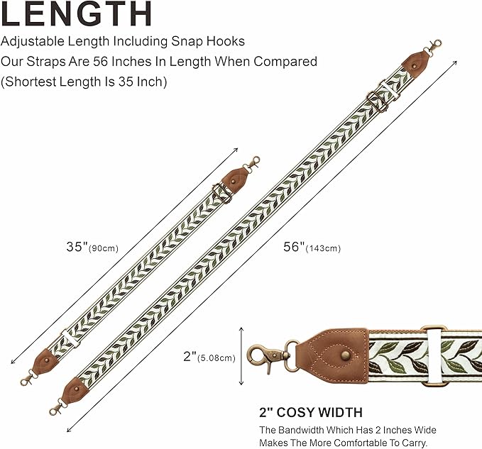 Nefelibata Purse Strap-2"Crazy Horse Leather Bag Strap Adjustable Replacement,Retro Jacquard Embroidery Crossbody Straps