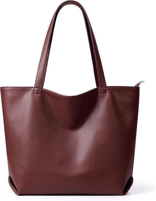WLLWOO Soft Vegan Leather Tote Bag for Women Large Casual Hobo Handbags Zipper Shoulder Work Daily Weekender Travel Purse