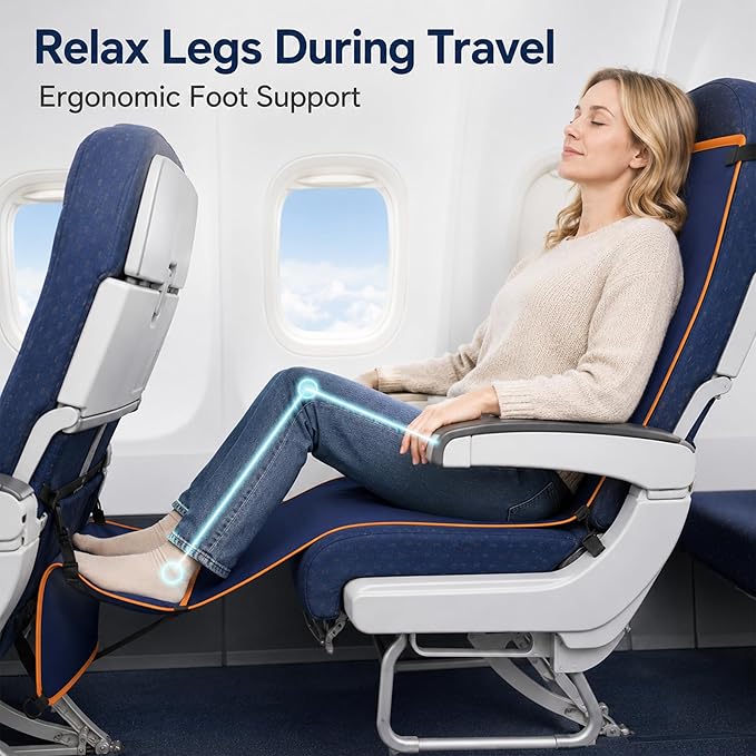 Portable Airplane Foot Hammock for Travel, Adjustable Folding Hanging Footrest Leg Rest Sling for Plane Bus Car Train