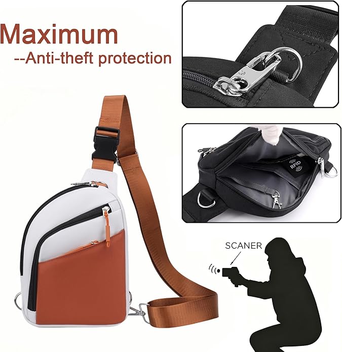 Anti Theft Crossbody Bag for Men Women, RFID Blocking Small Sling Bag Waterproof Shoulder for Hiking Daily Commute