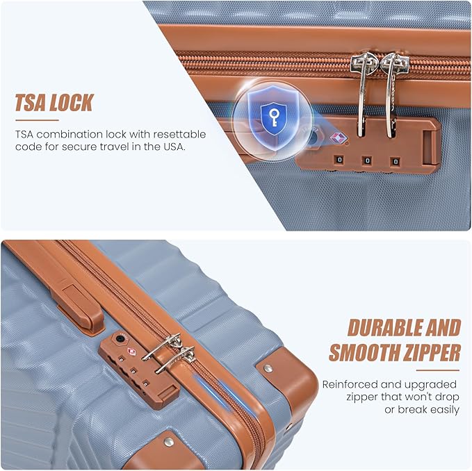 Cosbarn Carry On Luggage 22x14x9 Airline Approved, Hardside 20 Inch Carry on Suitcases with Wheels, Hard Shell ABS Lightweight Carry on Luggage Set, Travel Suitcase Set with TSA Lock, SkyBlue