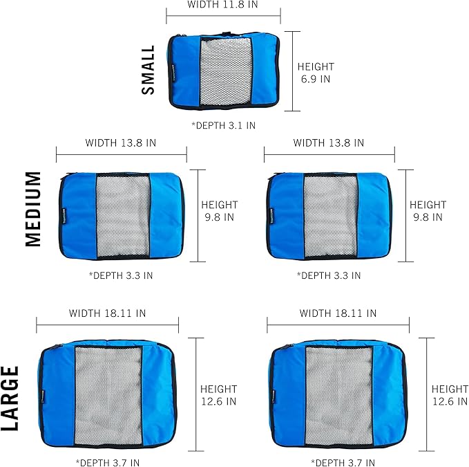 Travel Wise Packing Cubes for Travel - 5 Piece Set with Pattern Design, Lightweight Ripstop Nylon Luggage Organizers with Mesh Panel, Small Medium Large Sizes