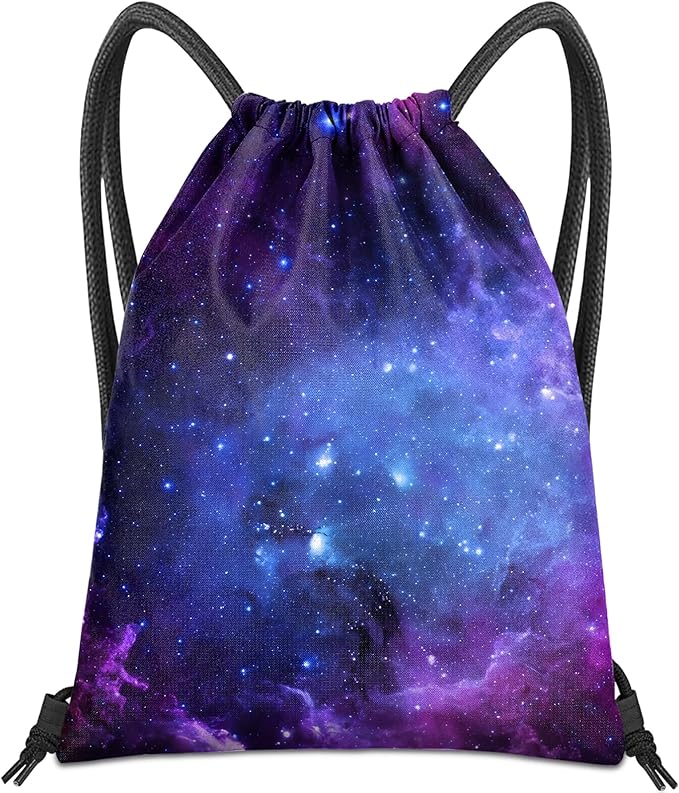 Drawstring Backpack for String Bag Waterproof Cute Sports Beach Swimming Travel (13"×17")-Milky Way