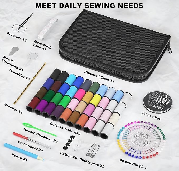 MIXCOOL Sewing Kit for Adults, Beginners, Needle and Thread Kit, Portable Sewing Supplies, Contains Thread, Scissor, Needles, Measuring Tape