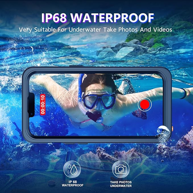 Compatible with iPhone 13 Pro Max Case Waterproof, Built-in Screen & Camera Protector IP68 Underwater Full Body 13FT Military Dropproof Shockproof Phone Case 6.7"-Black/Clear-Mag