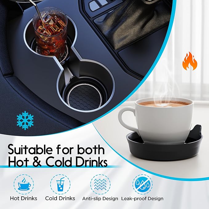 Amooca Car Cup Coaster Universal Non-Slip Cup Holders Bling Crystal Rhinestone Car Interior Accessories 2 Pack Black