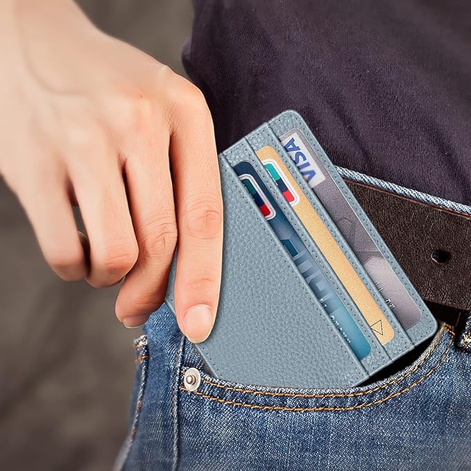 FINTIE Slim Minimalist Front Pocket Wallet, RFID Blocking Credit Card Holder Card Cases with ID Window for Men Women, Ice Blue