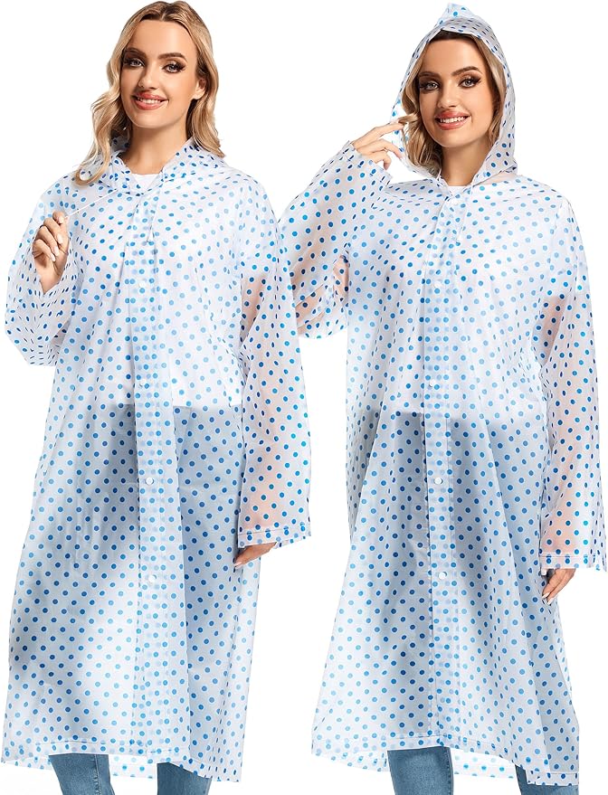 2PCS Rain Ponchos for Adults Reusable Rain Coats for Adults Rain Jackets Raincoats for Men Women
