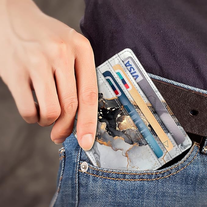 FINTIE Slim Minimalist Front Pocket Wallet, RFID Blocking Credit Card Holder Card Cases with ID Window for Men Women, cloudy marble