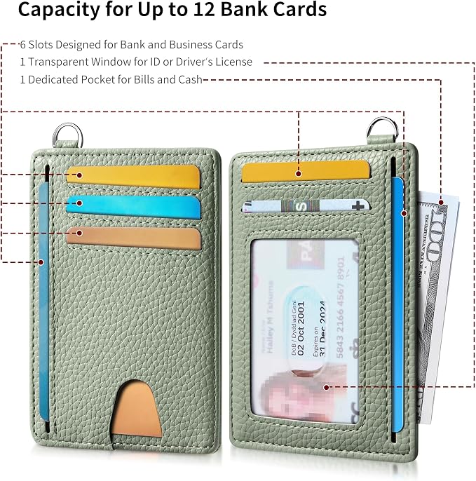 Mayski Slim Wallet, Credit Card Holder for Women, Minimalist Front Pocket RFID Blocking Card Cases, Small Wallet Women Men(Litchi Green)