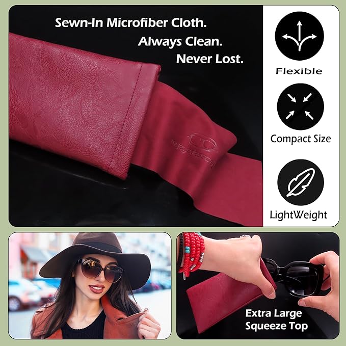 Soft Sunglasses case | Large Glasses Case Holder - Eyeglass Pouch Squeeze Top | Glasses pouch Lightweight Extra Layers
