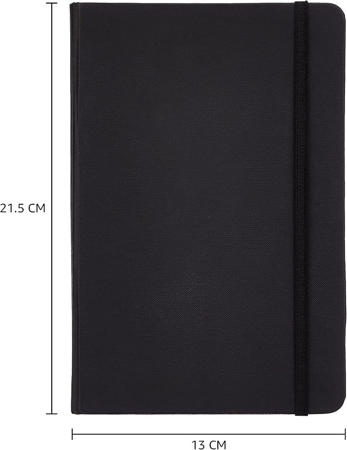 Amazon Basics Classic Hardcover Journaling Notebook with Inner Pocket, Line Ruled, 240 Pages, 5" x 8.25", 24 Count, Black