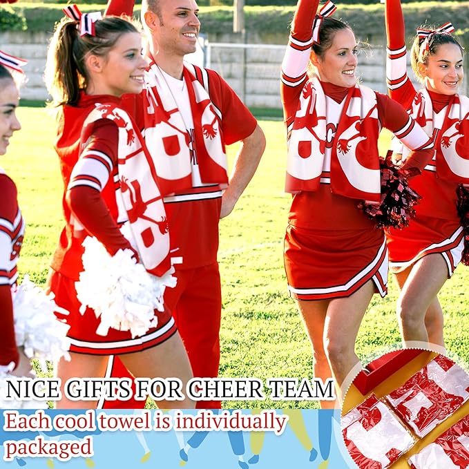 24 Pcs Cheerleader Cooling Towel Cheer Gifts Bulk for Team Cheer Sports Gifts with Bags 40" x 12" Breathable Chilly Microfiber Cooling Towel for Yoga Sport Gym Party Favor (Red)