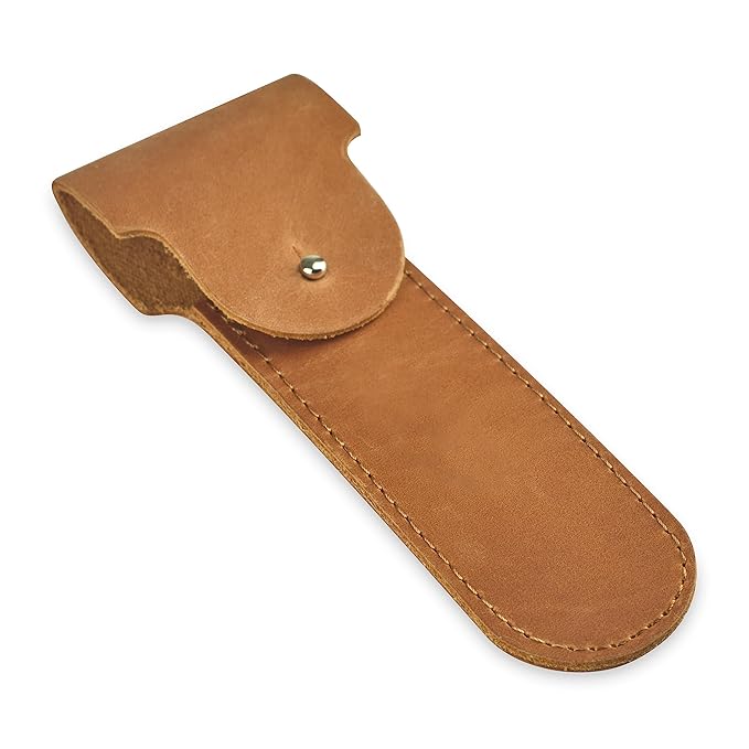 Safety Razor Head Protecting Leather Cover, Genuine Cowhide Leather Double Edge Safety Razor Case Accessories for Travel, Butterfly Razor Case, Soft Leather Double Edge Razor Case (Vintage Brown)