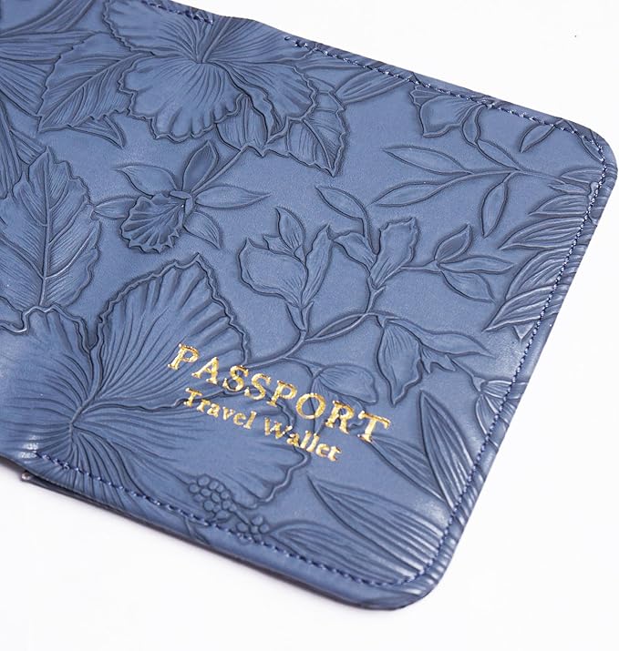 lizimandu Passport Holder with Airtag Slot, Airtag Passport Wallet for Men Women, Slim Leather Passport Holder Case Family for Travel Anti-Lost(1-Carved Blue)