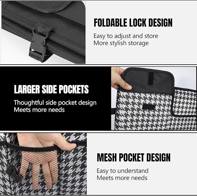 Hovom Car Trunk Organizer, Collapsible Trunk Storage Box for SUV, Multi-Compartment Car Organizers and Storage, Large Capacity Backseat Organizer for Most Cars SUVs Trucks Sedans (Checkerboard)