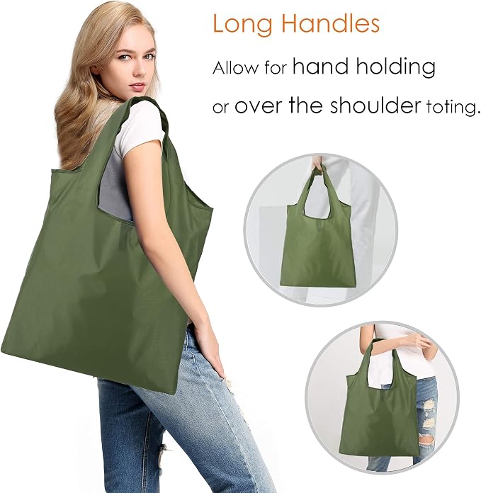 BeeGreen Green Reusable Grocery Bags Wholesale Moss Green Reusable Kitchen Bags Bulk Foldable-Machine Washable with Zipper Storage Pouch 50 Packs
