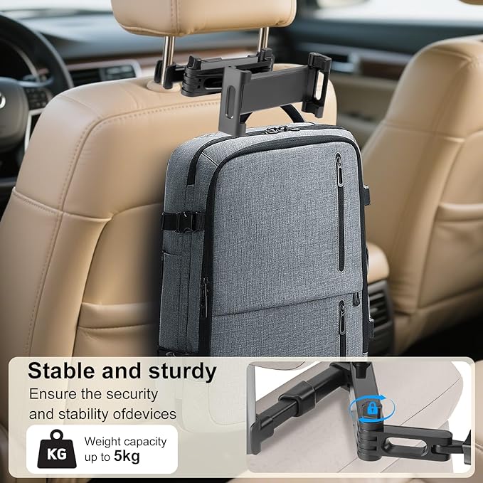 Tablet Holder for Car, 3 in 1 Extension Arm Adjustable Car Headrest Tablet Holder Road Trip Essentials Back Seat Tablets Cars Mount Compatible with iPad Pro, Air, Mini, 4.7-11" Devices