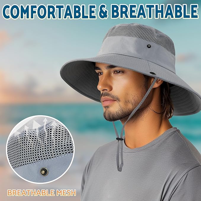 PFFY Sun Hats for Men Women Wide Brim Bucket Hat UPF 50+ Outdoor Beach Hiking Fishing Hat