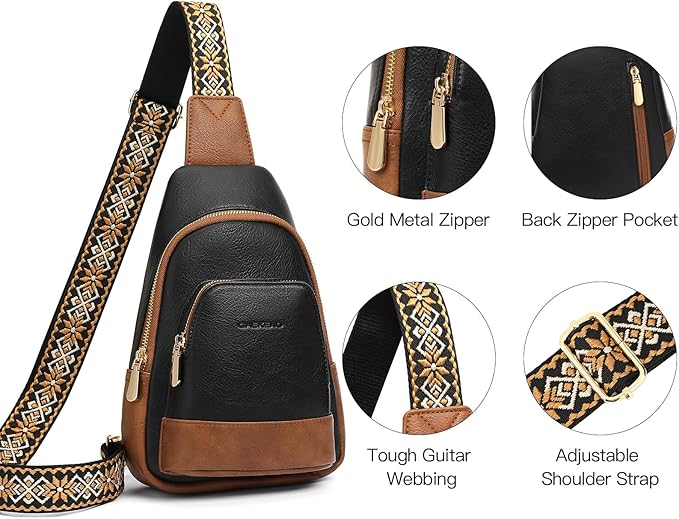 GAEKEAO Small Crossbody Sling Bag for Women Trendy Crossbody Purse Vegan Leather Fanny Packs Chest Bag Backpack