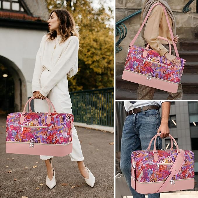 ITIEZY Weekender Overnight Bag for Women - Large Travel Duffel Bag with Shoe Compartment, Gym Duffel Bag Hospital Bag Carry On Tote Bags for Airplanes with Crossbody Bag Toiletry Bag 3Pcs Set
